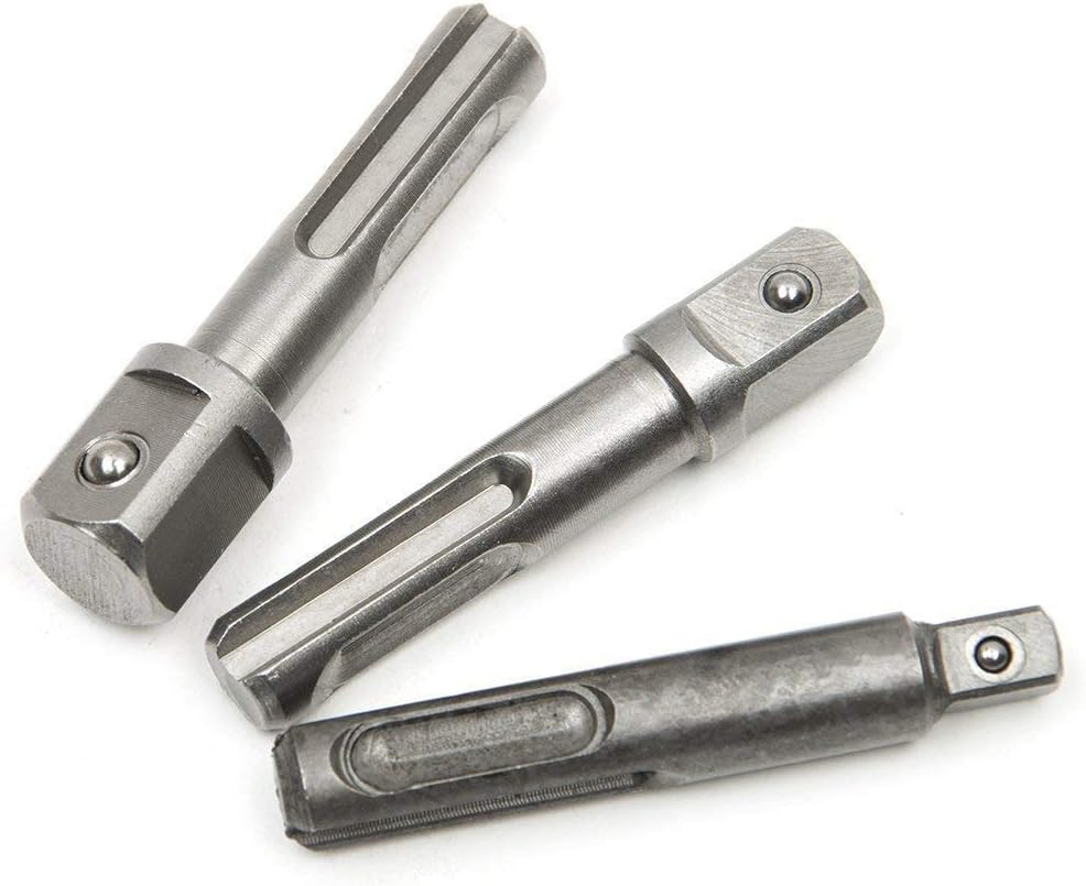 Gasea 3pcs 1/4" 3/8" 1/2" SDS Plus Shank Socket Impact Driver Adapter Power Extension Drill Bar Bit, Silver - Image 4