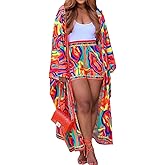 QegarTop Kimono Shorts Set for Women Two Piece Summer Vacation Outfits Flowy Beach Cover up Duster