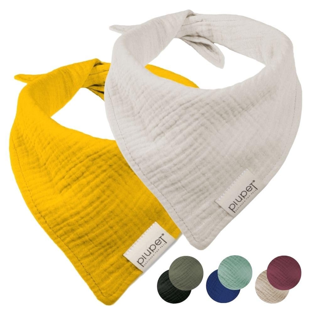 PiuPet® Dog Bandanas - Set of 2 | Dog Clothing & Accessories | Yellow/Grey (L) 76x53x53cm