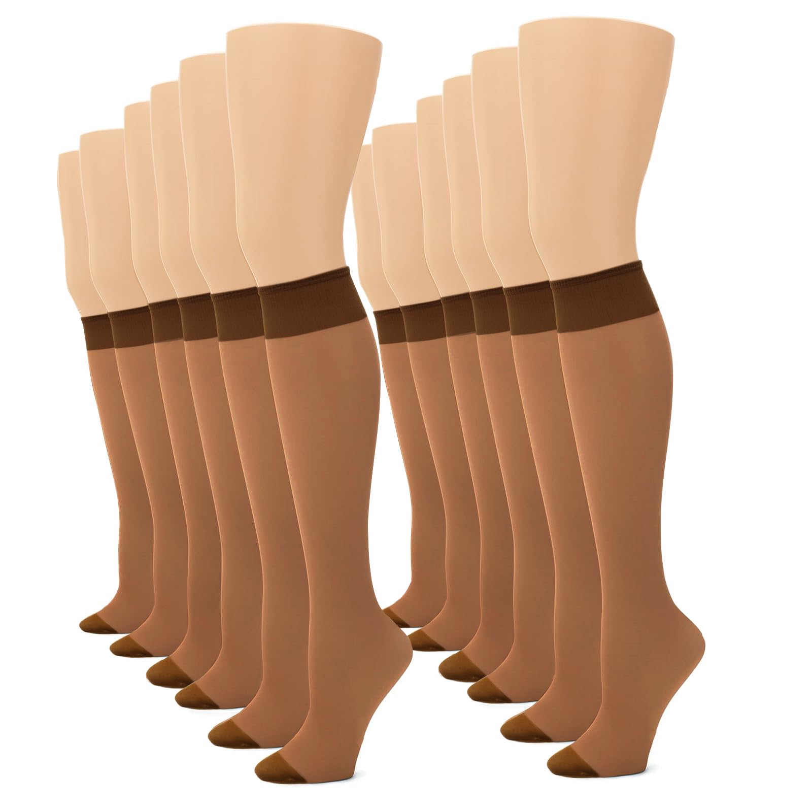 Photo 1 of G&Y 12 Pairs Women's Sheer Knee High - 15D Nylon Stockings with Reinforced Toe (12 Tan)