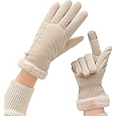 Feelorna Winter Gloves for Women, Waterproof Touch Screen Glove with Pearl Decoration, Windproof Warm Plush Driving Gloves