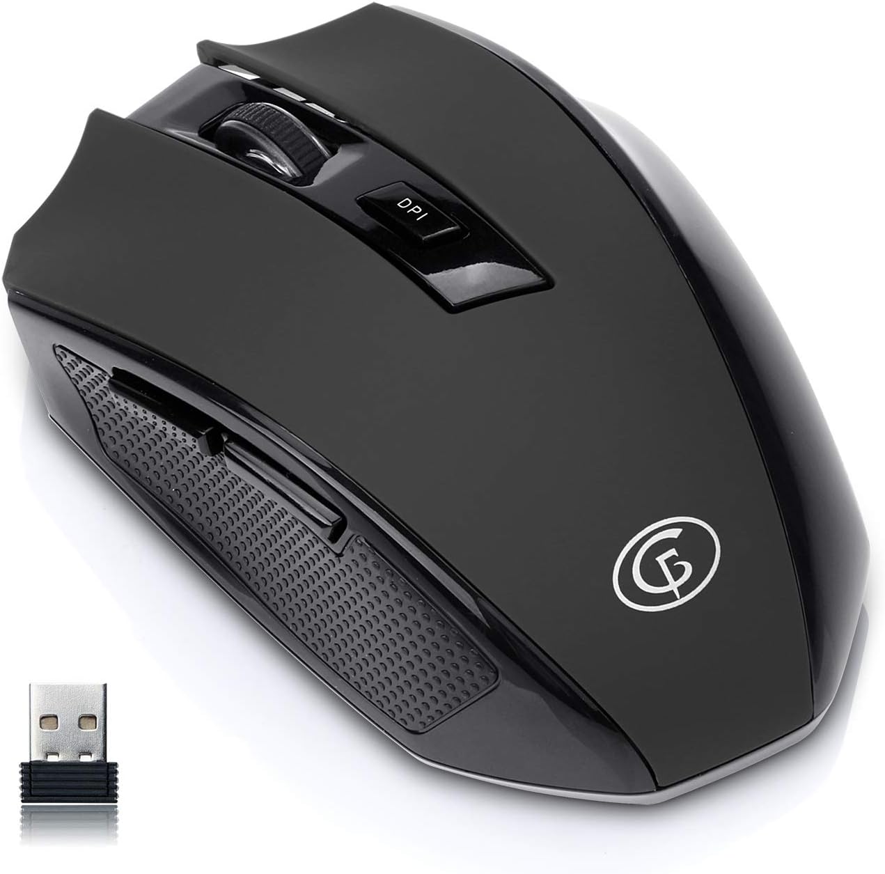 GOFREETECH 2.4GHz Portable Wireless Mouse with Nano Receiver, 5 Adjustable DPI Levels, 6 Buttons Universally Compatible, Black