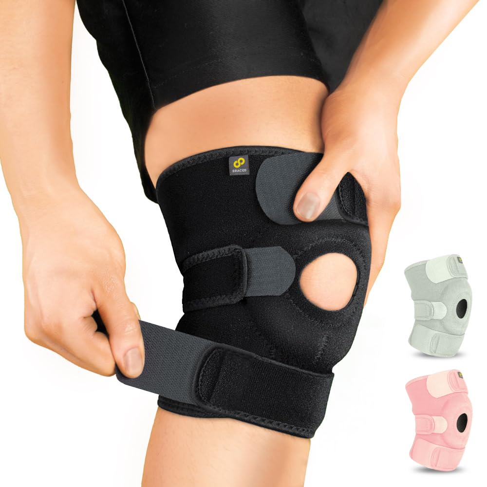 BRACOO Adjustable Compression Knee Support with Patellar Pad for Men & Women – Knee Brace Sleeve for Arthritis, Runner's Knee, Running, Gym, Football, KS10 (Black)