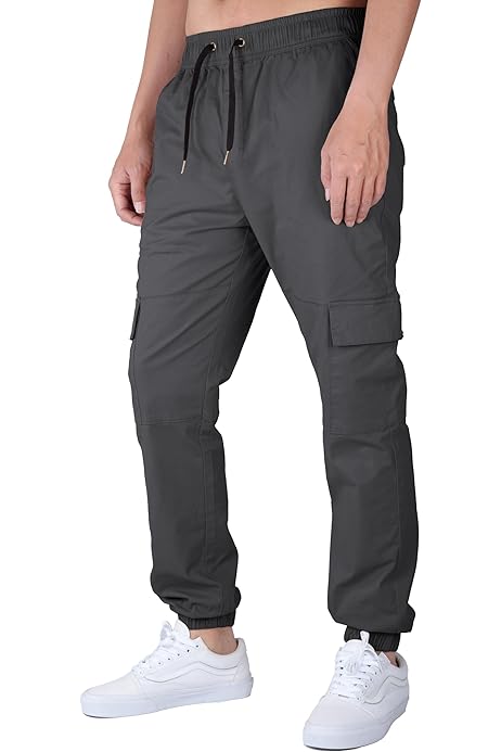 ITALYMORN Men Brown Cargo Joggers Pants with Pockets Slim FitXS 