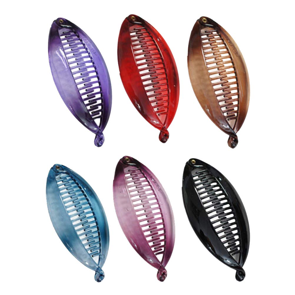 Lurrose 6pcs Fashion Banana Hair Clip Resin Ponytail Holder Clip Strong Tension Fish Shape Grips Clamp Clip for Woman Girls (random color)