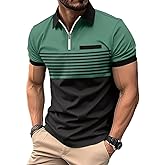 ROOMLINE Men's Polo Shirts 2025 Short Sleeve Casual Polo T Shirt Color Block Slim Fit Golf Shirts with Pocket