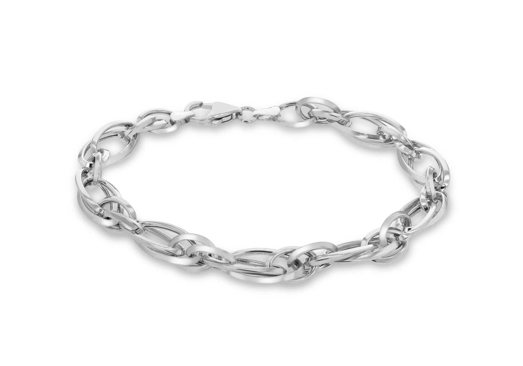 Tuscany Silver Women's Sterling Silver Rhodium Plated 7.7 mm Double Elliptic Links Bracelet of Length 19 cm/7.5 Inch