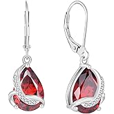 Rocayi Teardrop Earrings for Women 925 Sterling Silver Dangle Drop Leverback Earrings Birthstone Jewelry Gifts for Wife Mom Girlfriend Her