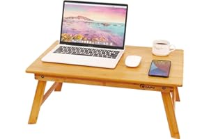 Laptop Desk, COIWAI Bamboo Lap Table on Bed, Foldable, Portable Mini Picnic Tray for Breakfast Serving Writing Working Studying Eating Drawing, Notebook Stand for Sofa Couch Floor