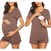 Ekouaer Maternity Pajamas Nursing Pjs for Breastfeeding Shirt and Adjustable Maternity Short Postpartum Sleepwear