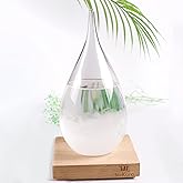 MrMrKura Storm Glass Crystal Weather Forecast Bottle with Wooden Base, Decorative Drop-Shaped Glass Bottle Christmas Decoration for Home and Office Christmas Gift (M)