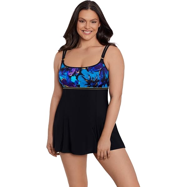 Longitude Women's Swimwear Glitter Creek Princess Seam Soft Cup Long Torso  Swimdress, Black/Gold, 12 at Amazon Women's Clothing store