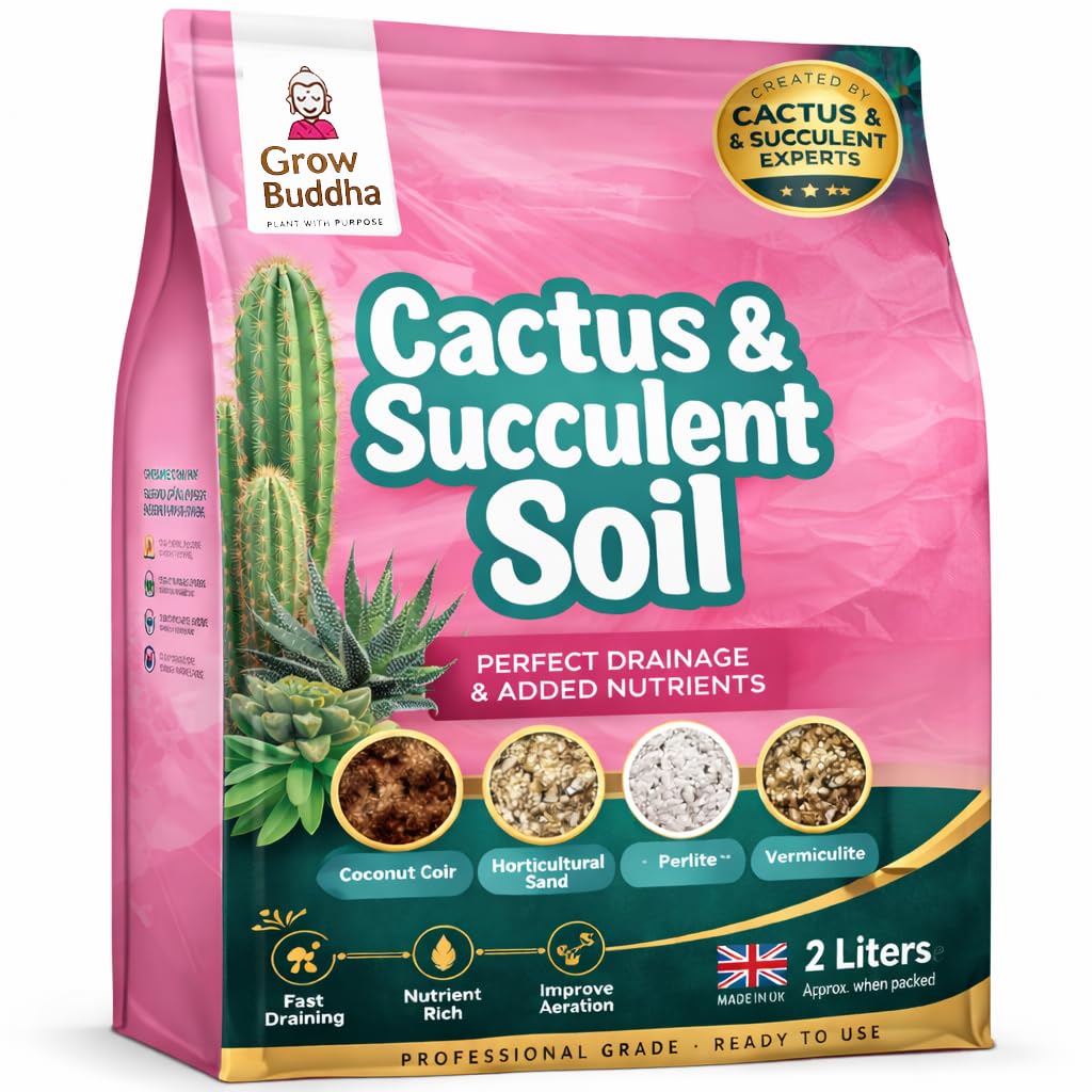 Cactus Succulent Soil Grow Buddha - Natural Cactus and Succulent Indoor Potting Compost Mix - Enriched with Special Nutrients –Cactus and Succulent Potting Soil Compost Mix for Indoor Plants (2L)