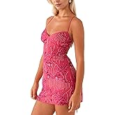 MISSACTIVER Sleeveless Sequin Dress for Women Backless Criss Cross Straps Mini Dress Sexy Sparkle Short Dresses Party