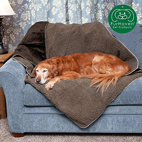 Furhaven Pet Dog Bed Blanket | Snuggly & Warm Faux Lambswool & Terry 100% Waterproof Insulated Thermal Self-Warming Pet Bed Throw Blanket for Dogs & Cats, Espresso, Large