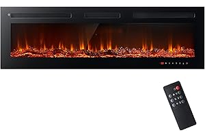 oneinmil Electric Fireplace, 50 inch Wide Recessed/Wall Mounted Electric Fireplace, Remote Control with Timer 12 Adjustable Color Flame, Remote Control,with Crystal Stone, 750/1500W