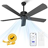 Obabala 52 Inch Ceiling Fan No Light, Outdoor Indoor Flush Mount Low Profile DC Motor Fan with Remote and APP, 5 Blades Reversible Silent Fan for Patio, Bedroom, Living Room, Garage, Black