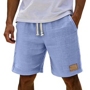 CMELTANM Men's Casual Linen Shorts Summer Beach Shorts Drawstring Elastic Waist Athletic Running Shorts with Pockets