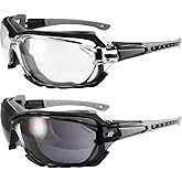 Birdz Eyewear Gasket Safety Padded Motorcycle Sport Sunglasses 2 Pairs Black Grey Frame with Smoke & Clear Lenses