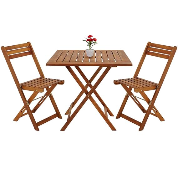 Deuba Balkonset Akazien Holz 2x Klappstuhl + 1 Tisch 60x60cm klappbar, 3-tlg