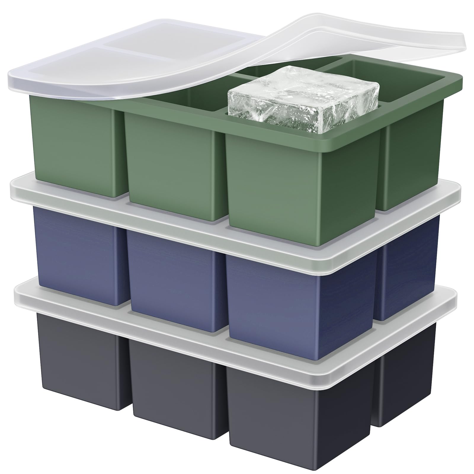 Photo 1 of ** ONLY 2 PACK** Large Ice Cube Tray for Whiskey: 2inch Big Silicone Ice Trays with Lid for Whisky - 2Pack Old Fashioned Ice Cube Trays for Cocktail - Huge Square Cubed Bourbon Ice Cube Maker