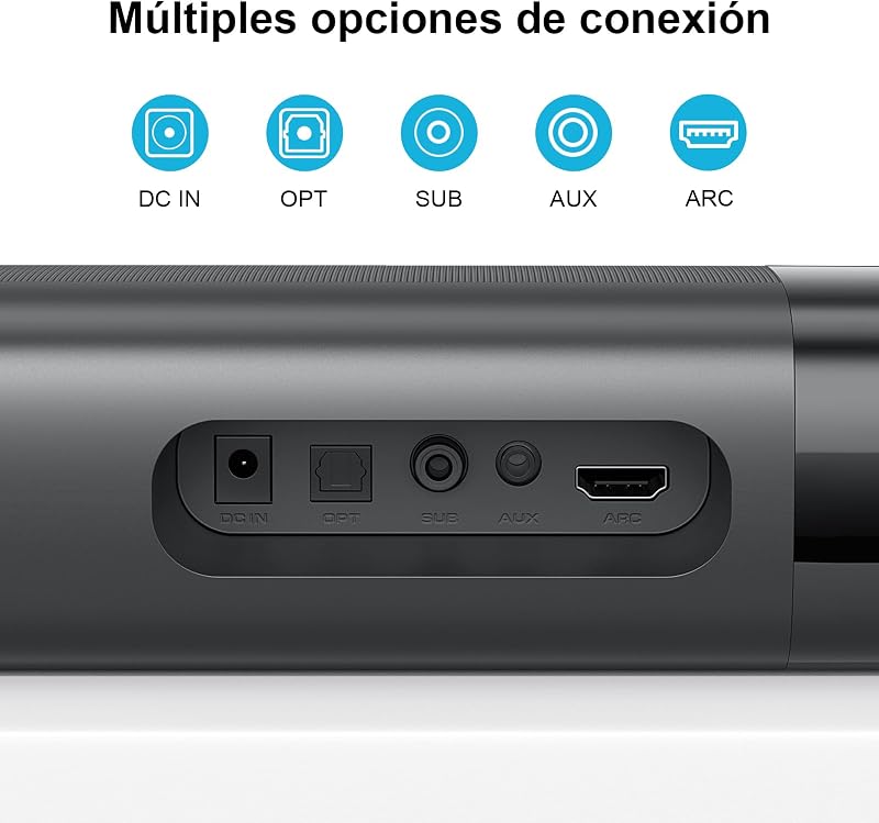 Barra de Sonido con Subwoofer para TV, 110W Home Theater con Deep Bass&Aumento de Volumen &3 Ecualización Modos, Bluetooth 5.3/ARC/Opt/AUX, Surround System Soundbar para TV/PC/Proyectores — foto 7 de 8