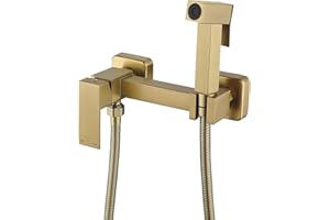 BARROCK Handheld Bidet Sprayer for Toilet Hot and Cold Water, Stainless Steel Warm Water Square Bidet Spray Attachment Set for Muslim Shower, Feminine Hygiene, Pets and Baby Diaper Wash, Brushed Gold