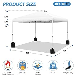 WEIZE Pop up Canopy Tent 10x10ft, 1-Button Push