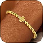 TOSGMY Birthstone Gold Bracelets for Women Non Tarnish Elastic 14K Gold Plated Bead Bracelets Trendy CZ Clover Bracelet Stackable Friendship Bracelets Dainty Jewelry Gifts for Mom Best Friend