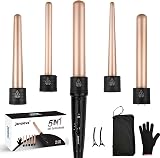 janelove 5-in-1 Curling Wand Set 9-32mm Ceramic Barrels Long Hair Temp Control