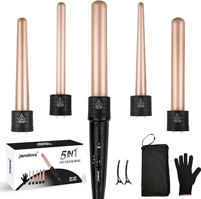 janelove 5-in-1 Curling Wand Set 9-32mm Ceramic Barrels Long Hair Temp Control