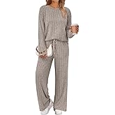 LILLUSORY Womens Lounge Sets 2 Piece Matching Pajamas Fall Fashion 2026 Ribbed Knit Outfits Long Sleeve Casual Sweatsuits