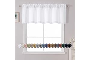 Chyhomenyc White Valance for Window, Light Filtering Small Kitchen Curtain for Bedroom/Living Room, Rod Pocket Privacy Short Window Treatment Valance RV Bunk Panels, 60" Wx18 L
