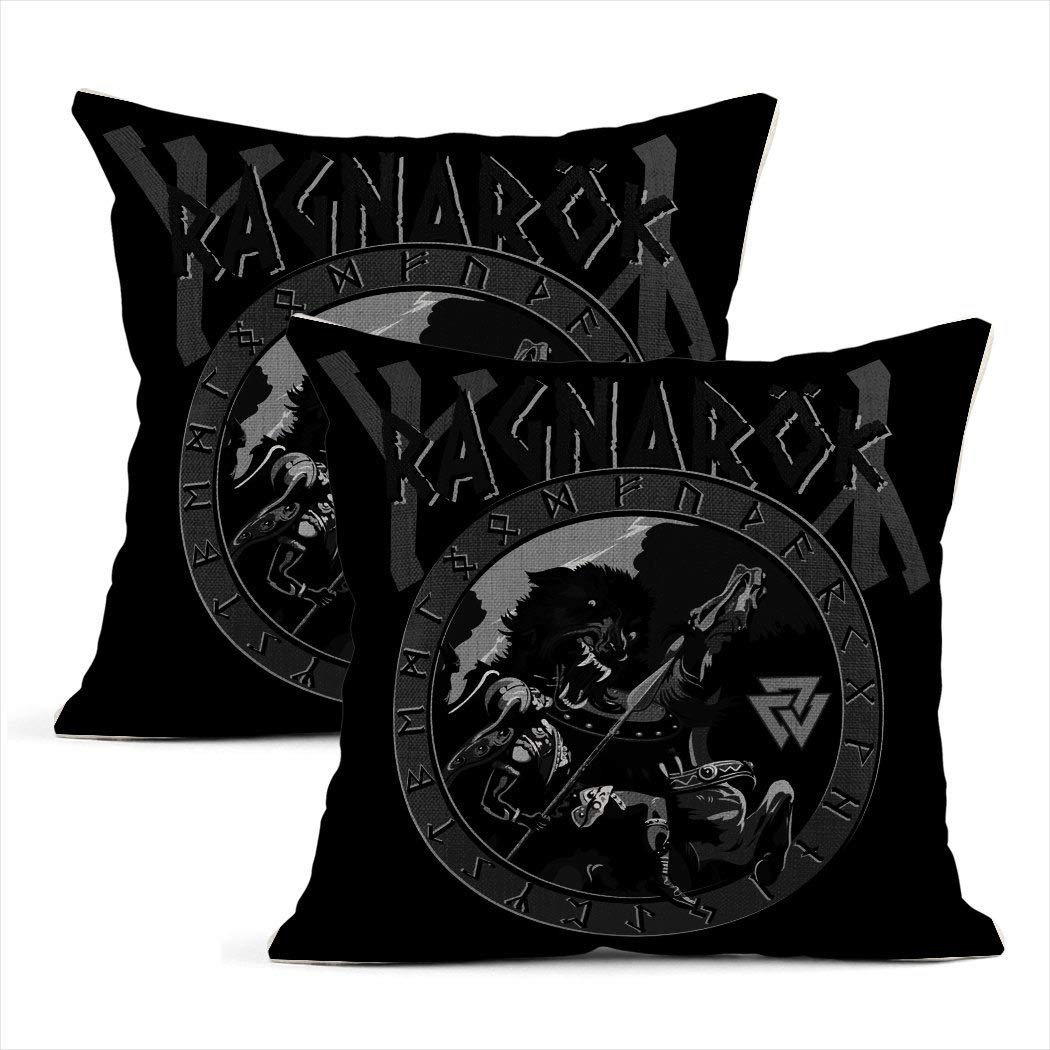 Menmek Set of Two Throw Pillow Cover Decorative 18 x 18 Inch Ragnarok Battle God Odin Wolf Fenrir Home Car Sofa Office Meeting Room Decor Cushion Pillowcase