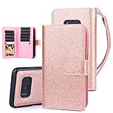 TabPow Galaxy S8 Plus Case, 10 Card Slot - [ID Slot] Wallet Folio PU Leather Case Cover With Detachable Magnetic Hard Case For Samsung Galaxy S8 Plus (SM-G9550) - Glitter Rose Gold