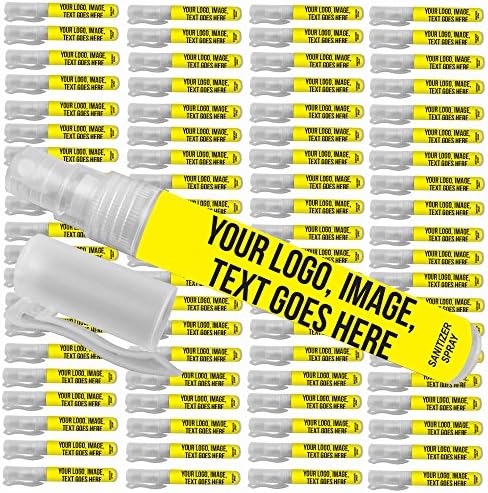 Customized Label Premium Hand Sanitizer Pen Spray—Bulk 100-Piece Pack—with Aloe Vera Leaf Extract for Moisturizer and Subtle Melon Scent. Fine Mist Spray. Promotional Products for Business, Events.