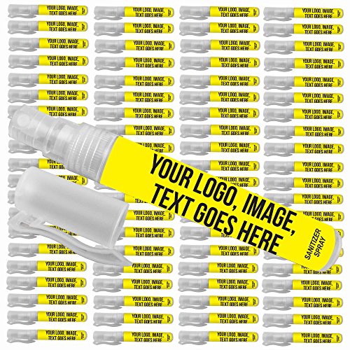 Customized Label Premium Hand Sanitizer Pen Spray—Bulk 100-Piece Pack—with Aloe Vera Leaf Extract for Moisturizer and Subtle Melon Scent. Fine Mist Spray. Promotional Products for Business, Events.