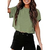 Tankaneo Women Short Sleeve Cropped T-Shirts Crew Neck Loose Crop Tops Summer Casual Drop Shoulder Basic Tees