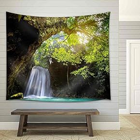 Deep Forest Waterfall in Kanchanaburi, Thailand - Fabric Wall Tapestry Home Decor - 51x60 inches