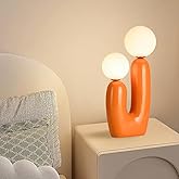 SIMEESO Modern Orange Cactus Shape 2 Lights Table Lamp Mushroom White Milk Globe Glass Table Light Cute Resin Light Fixtures 