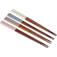 Chopsticks Reusable Rose Wood Lacquer Wooden chopsticks Set of 4 Non Stick (4PCS) (Ivory,Beige,Gray,Pink)