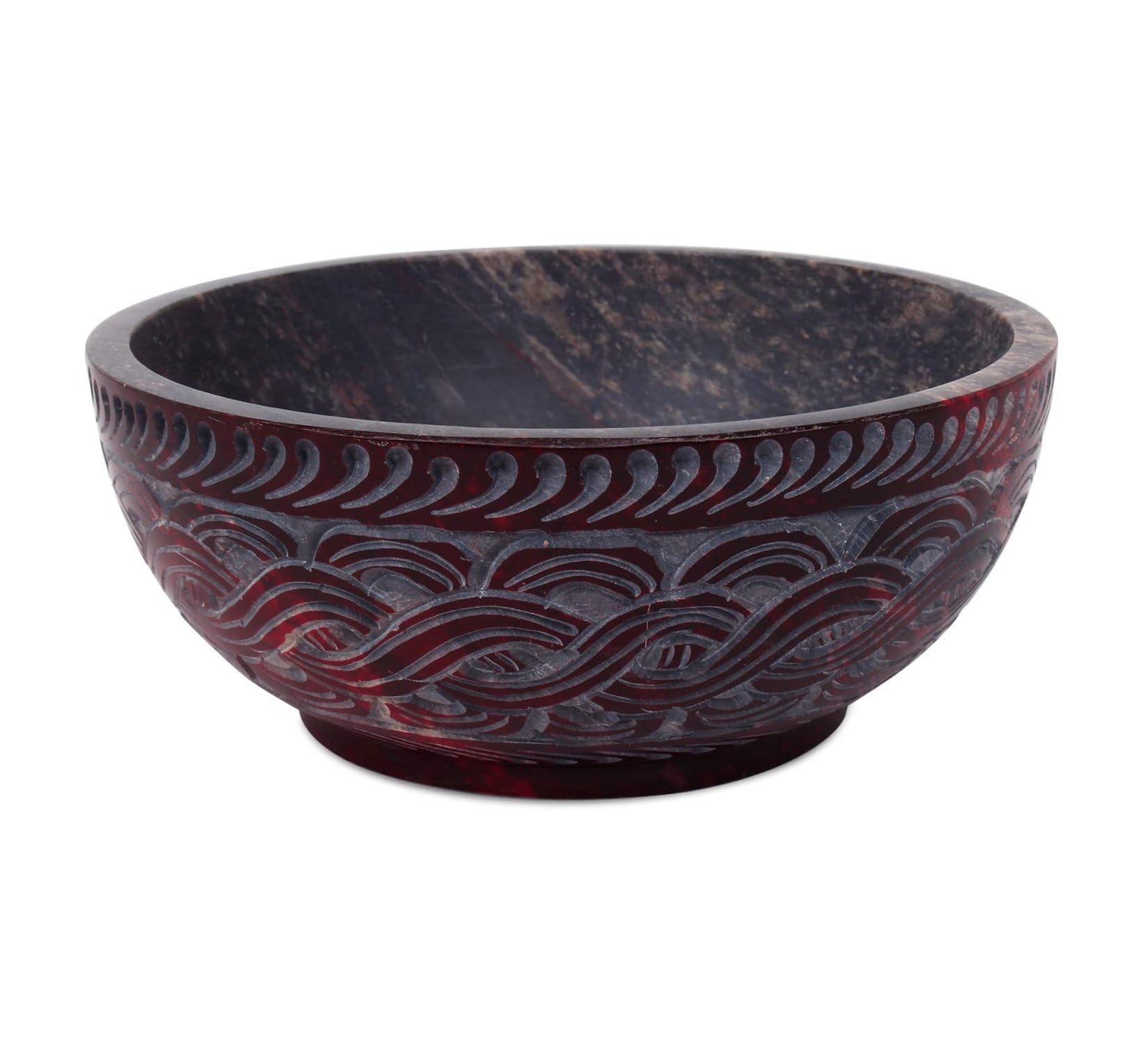 Ajuny Handmade Soapstone Scrying and Smudge Bowl - Handcarved Pot Pourri Ritual Bowls Kitchen Table Decor Gift (5" x 5" x 2")