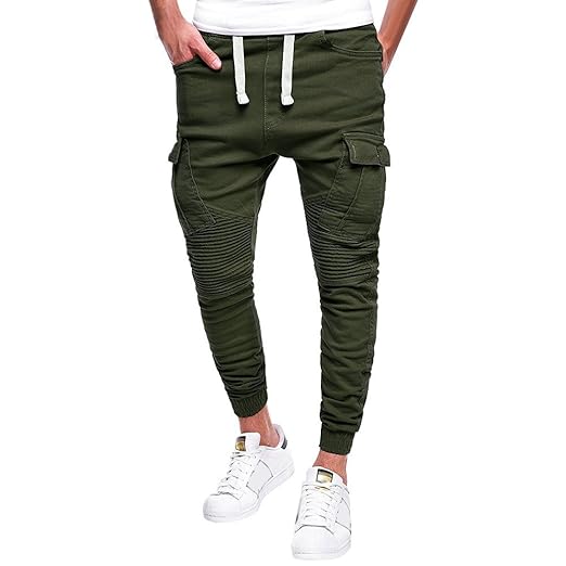 Mode Herren Sport Joint Lasch GüRtel Casual Lose Jogginghose Kordelzug MäNner Tight Beam Fuß Slacks Elastische Taschen Hosen 