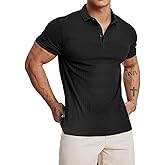 Muscle Cmdr Men's Cotton Long Sleeve Muscle T Shirts Slim Fit Business Casual Tee Short Sleeve Ribbed Polo V Neck