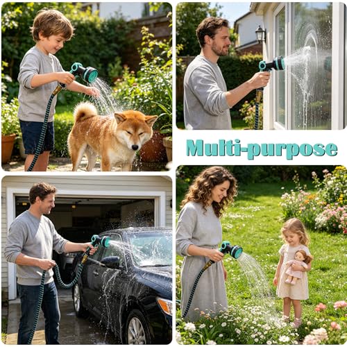 Manguera Jardin Extensible 30M, Mangeras Jardineria Flexible con Pistola de 10 Funciones, Conectores Metálicos 1/2" y 3/4", Garden Hose para Riego, Terraza y Lavado de Coche