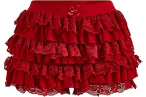 BEAUDRM Women's Y2k Ruffle Shorts Lace Lolita Bloomers Elastic Waist Bow Front Shorts Micro Boyshorts
