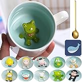 Arawat Frog Coffee Mugs Animal Inside Cups 12 Oz Funny Coffee Mugs with Handle Cute Coffee Mugs Tea Cups with Spoon Kids Mugs Ceramic Novelty Cups Birthday Gift for Women Friends Unique Coffee Mug