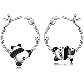 Panda Earrings 925 Sterling Silver Panda Hoop Earrings Animal Jewelry for Women Mom