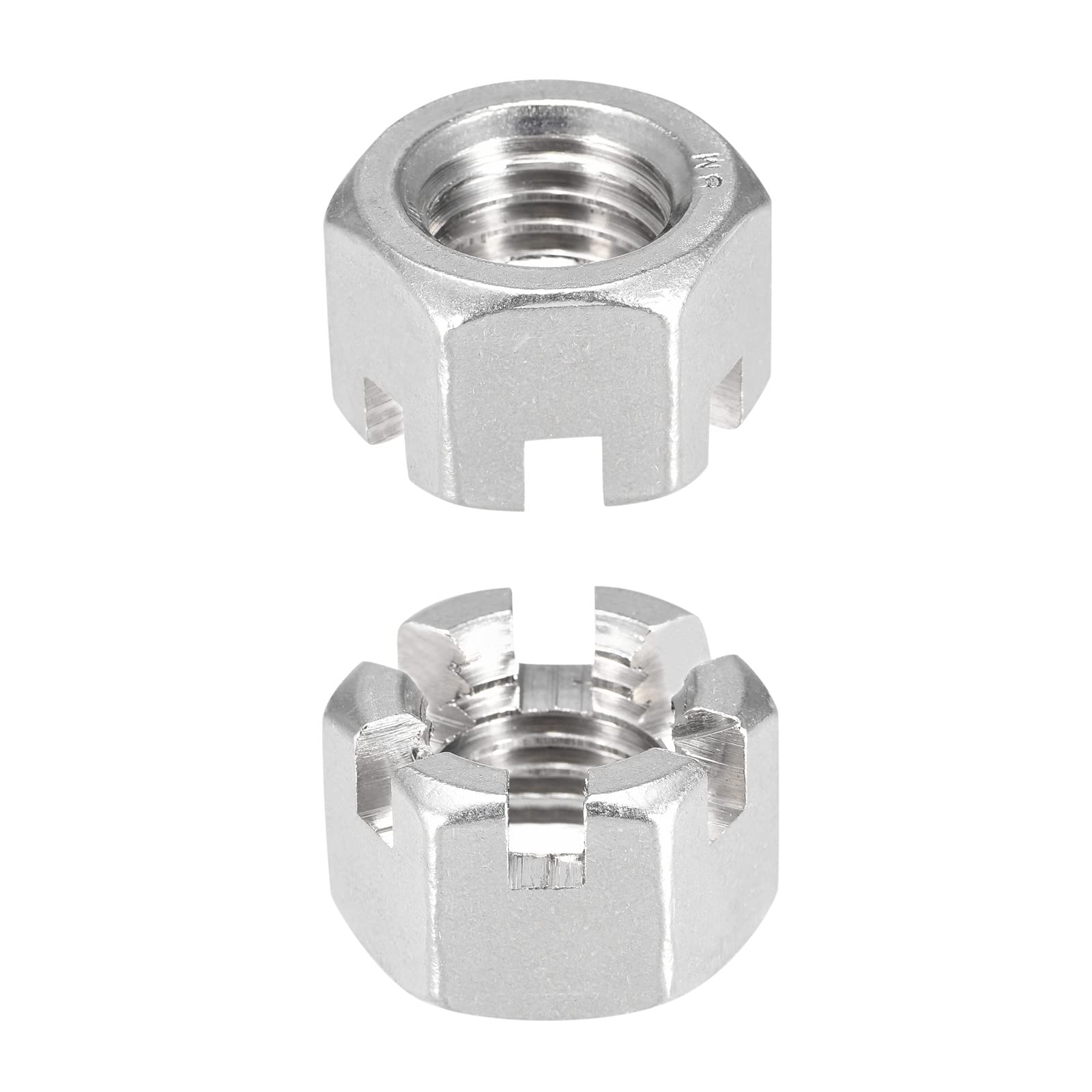 DTGN M18x2.5mm(DxP) Hex Slotted Nuts - 5Pack - Good for Machinery - 304 Stainless Steel Hexagon Nuts - Silver Tone
