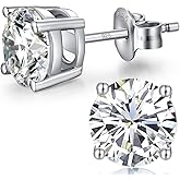 Jiahanzb Sparkling 925 Sterling Silver Round Cut 5A+ Cubic Zirconia CZ Stud Earrings Hypoallergenic Earrings for Women/Men 4MM-8MM